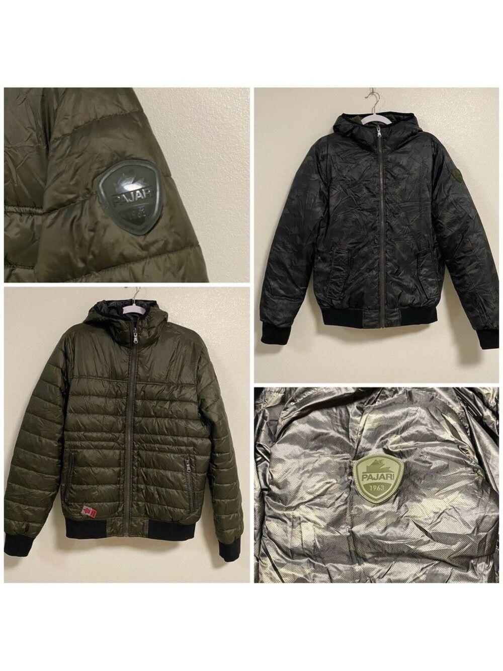 Pajar Jacket Men Size Small Olive Camo Reversible Puffer Jacket Maxwell Military